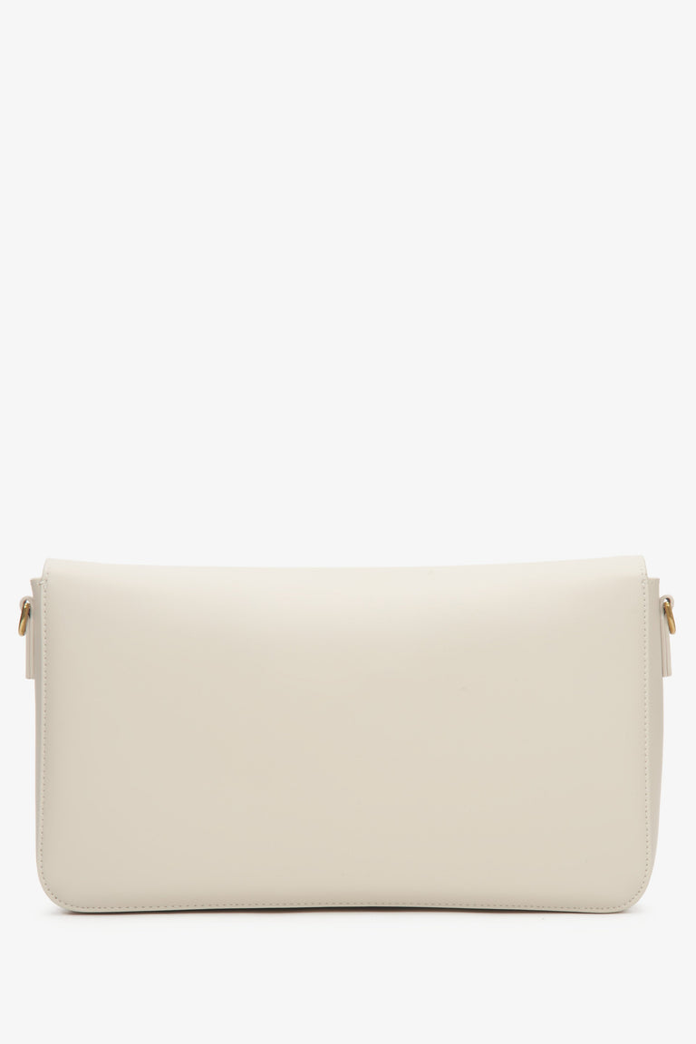 Women's crossbody bag, light beige, made of genuine leather, with gold hardware, Estro.