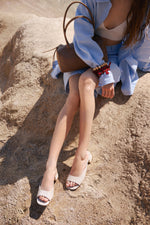 Women’s White Leather Mules with Low Heel Estro ER00116912.