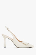 Women’s Light Beige Leather Slingback Pumps with Stiletto Heel and Pointed Toe Estro ER00119581.