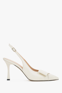 Women’s Light Beige Leather Slingback Pumps with Stiletto Heel and Pointed Toe Estro ER00119581.