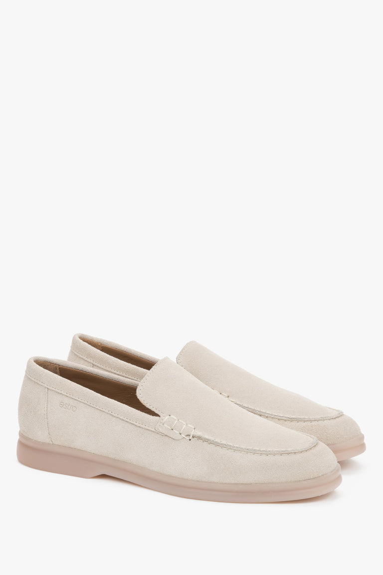 Elegant women’s loafers Estro made of premium light beige Italian velour.