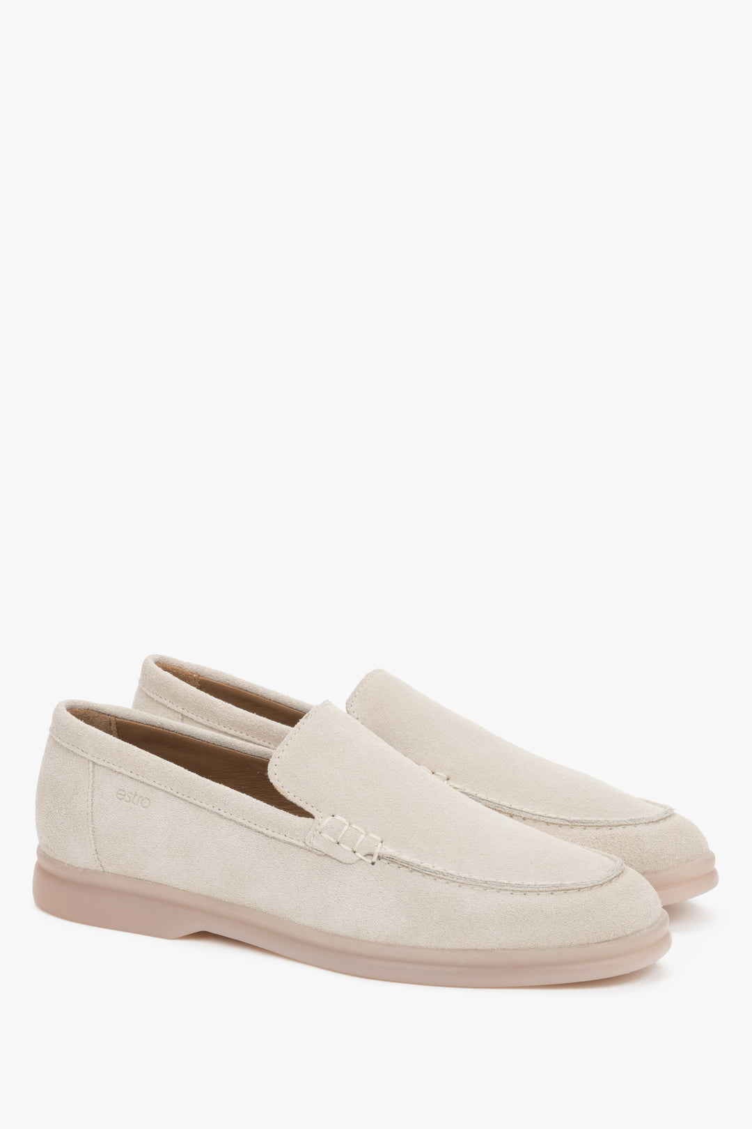 Elegant women’s loafers Estro made of premium light beige Italian velour.