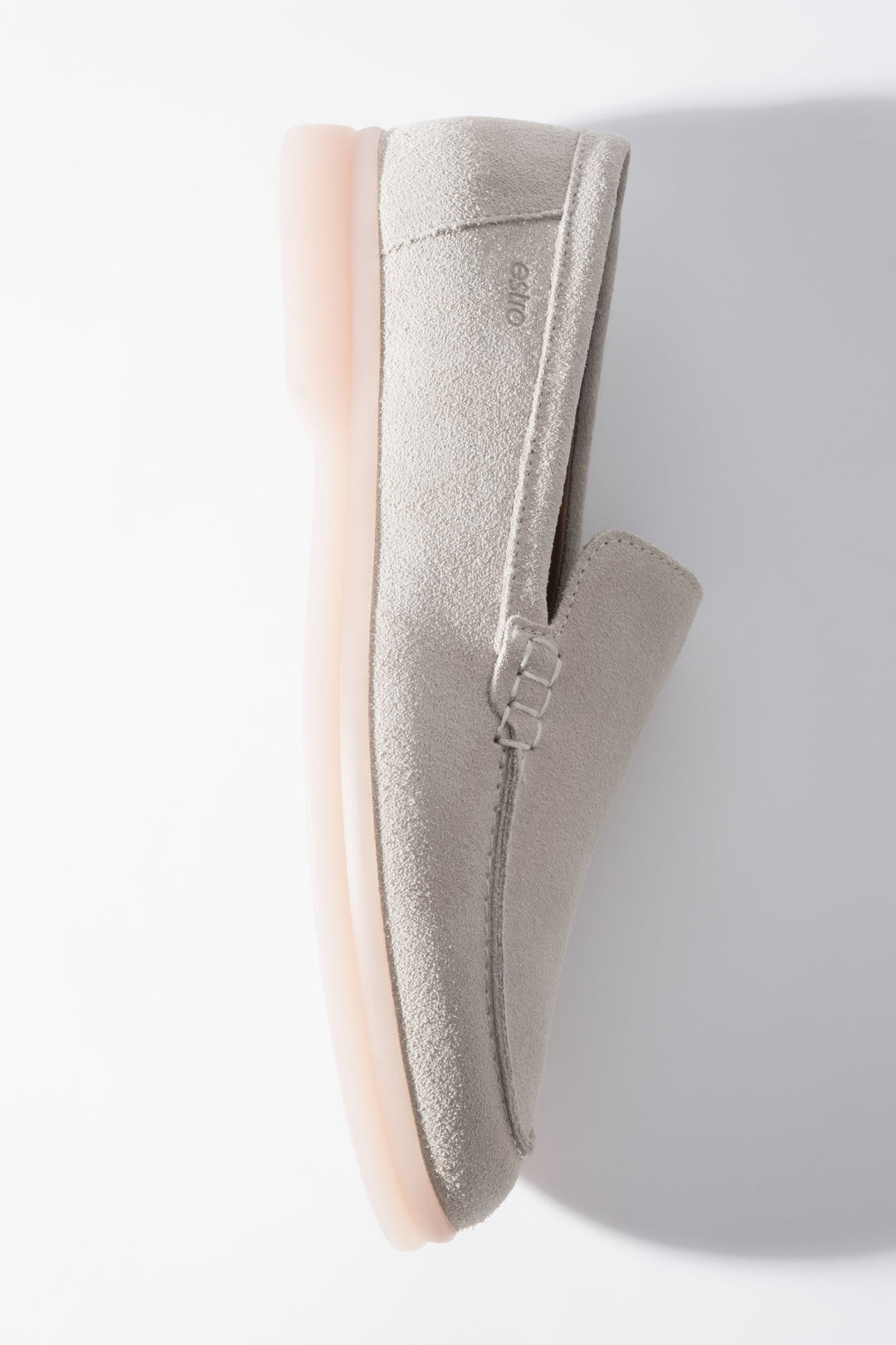 Light beige women’s loafer shoes made of natural velour leather by Estro.