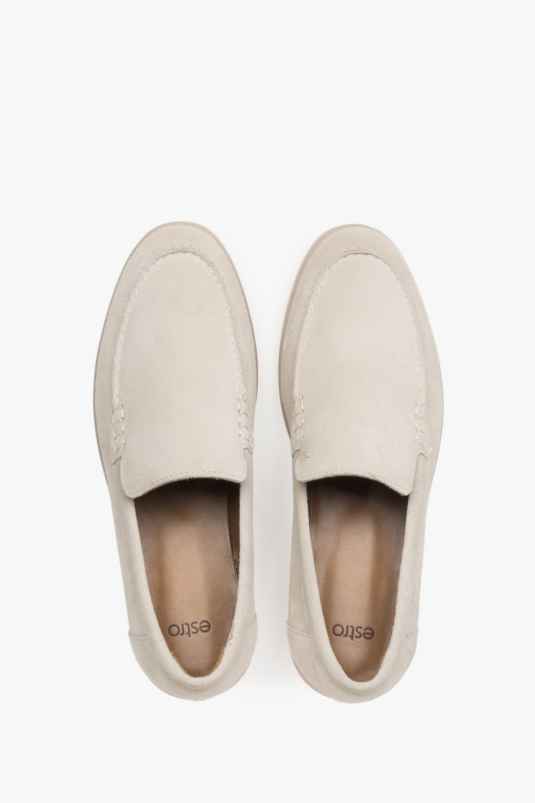 Elegant women’s loafers Estro made of premium light beige Italian velour.