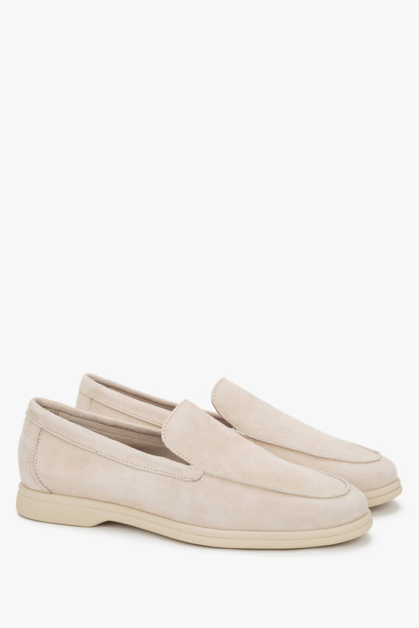 Women's velour loafers in light beige, Frau.