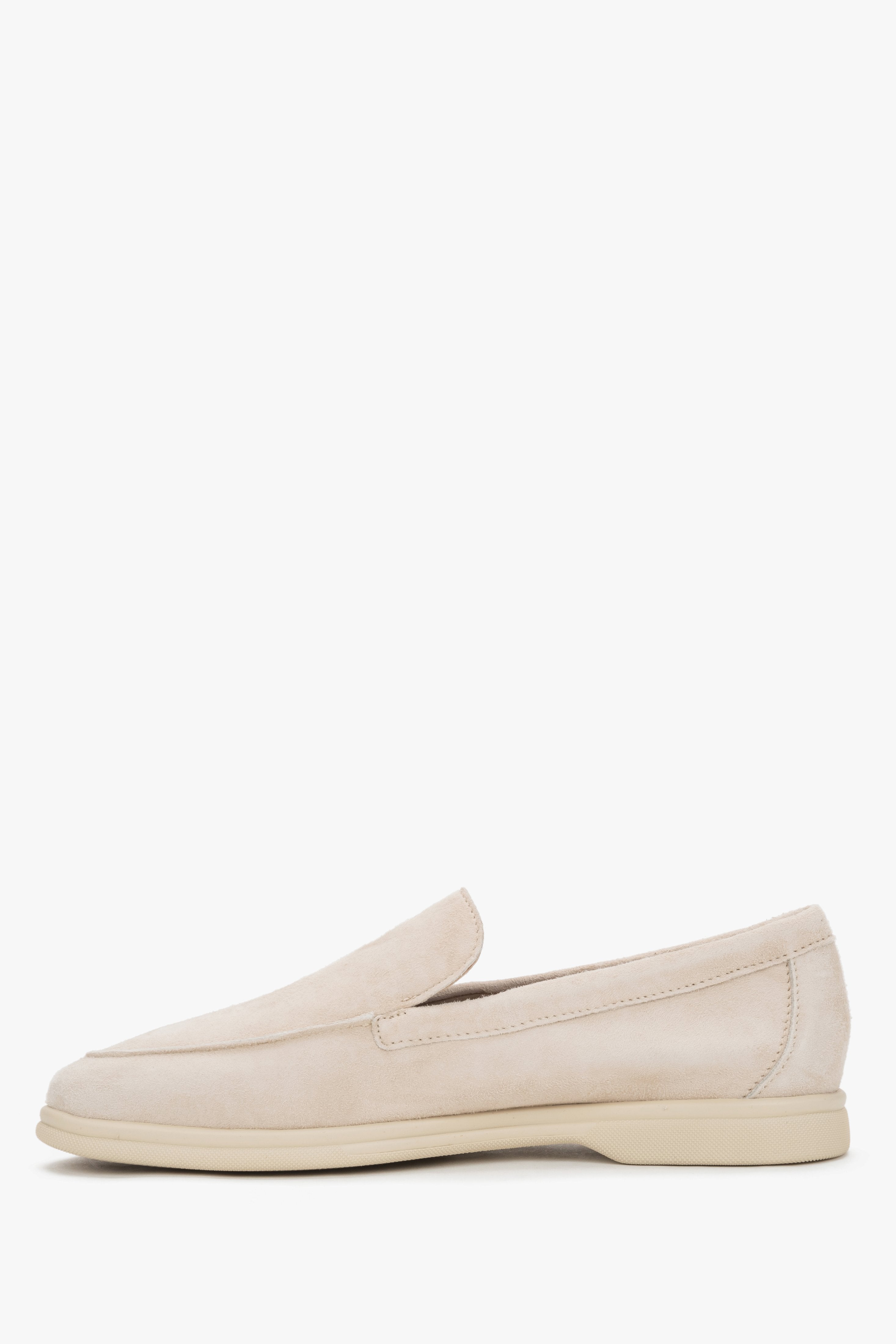 Light beige women's velour loafers by Frau – a side profile view showcasing the characteristic, slightly raised tongue.