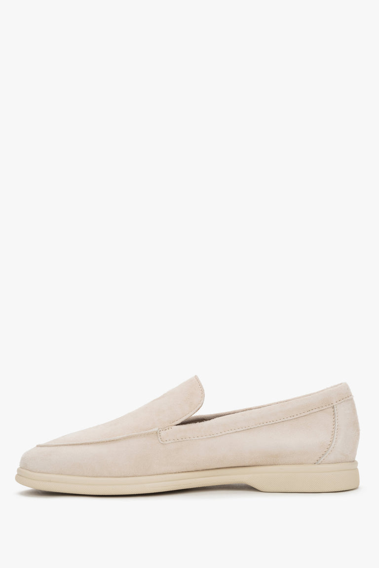 Light beige women's velour loafers by Frau – a side profile view showcasing the characteristic, slightly raised tongue.