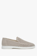 Women's Light Beige Loafers made of Premium Italian Genuine Velour with Perforation Estro ER00117584.