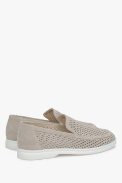 Classic light beige loafers with perforation – Italian velour, Premium model.
