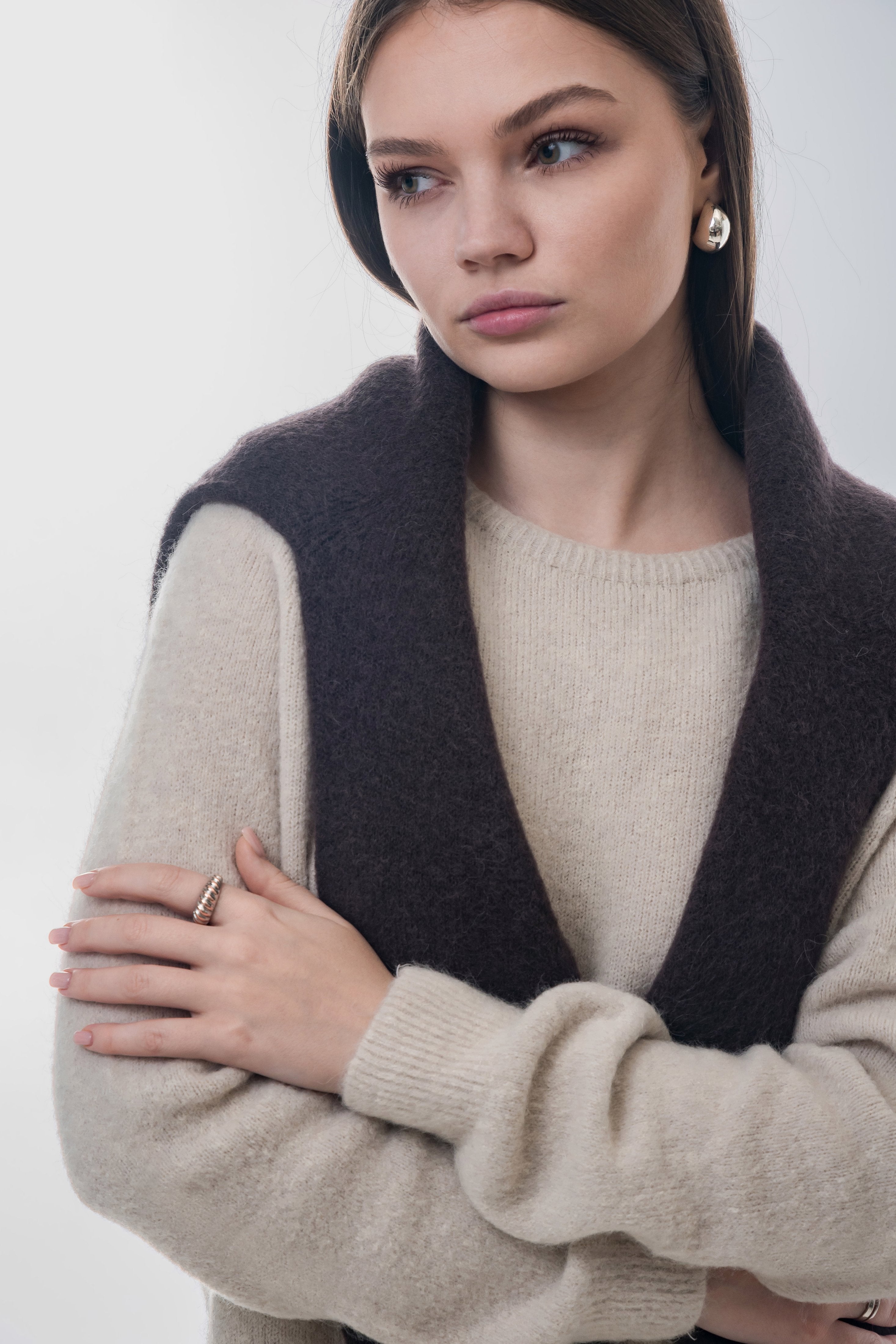 Light beige women’s sweater with an alpaca wool blend.