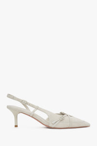 Women's Light Beige Velour Low-Heeled Slingbacks Estro ER00117177.