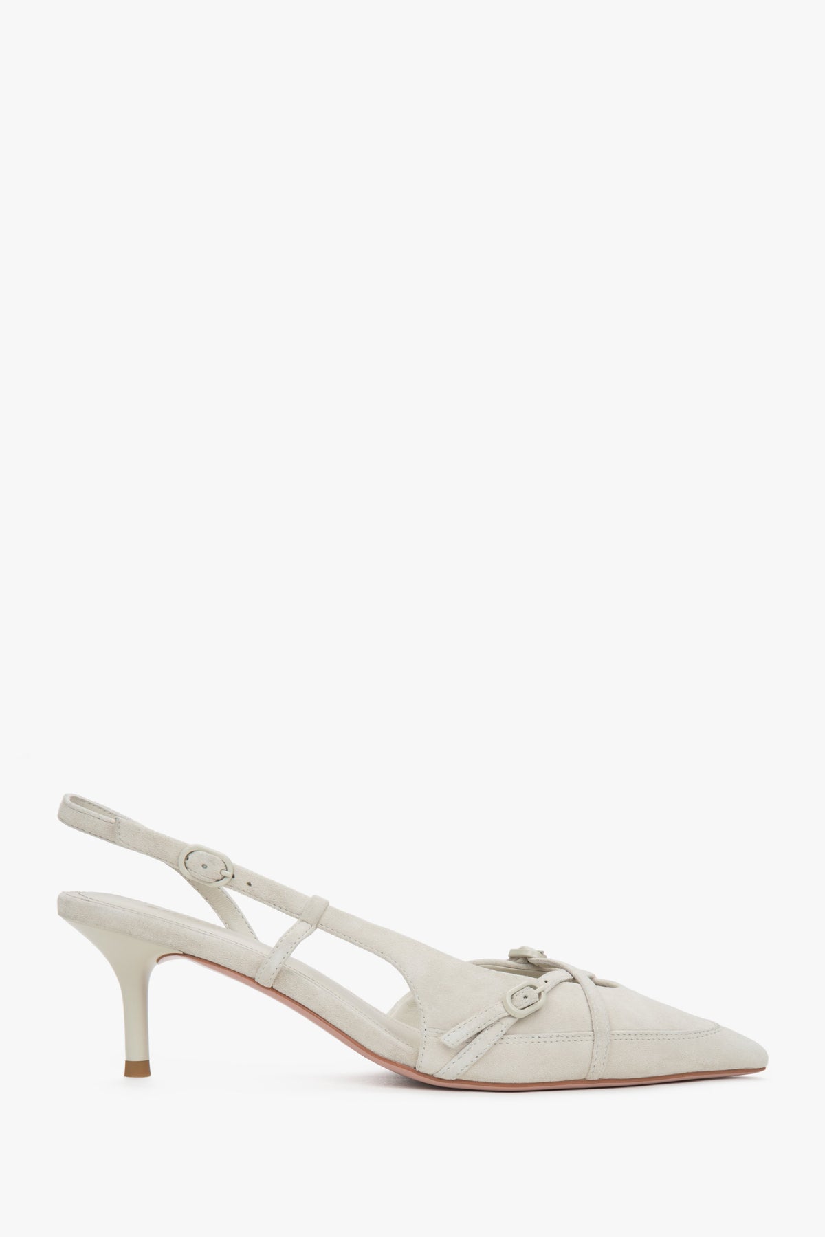 Women's Light Beige Velour Low-Heeled Slingbacks Estro ER00117177.
