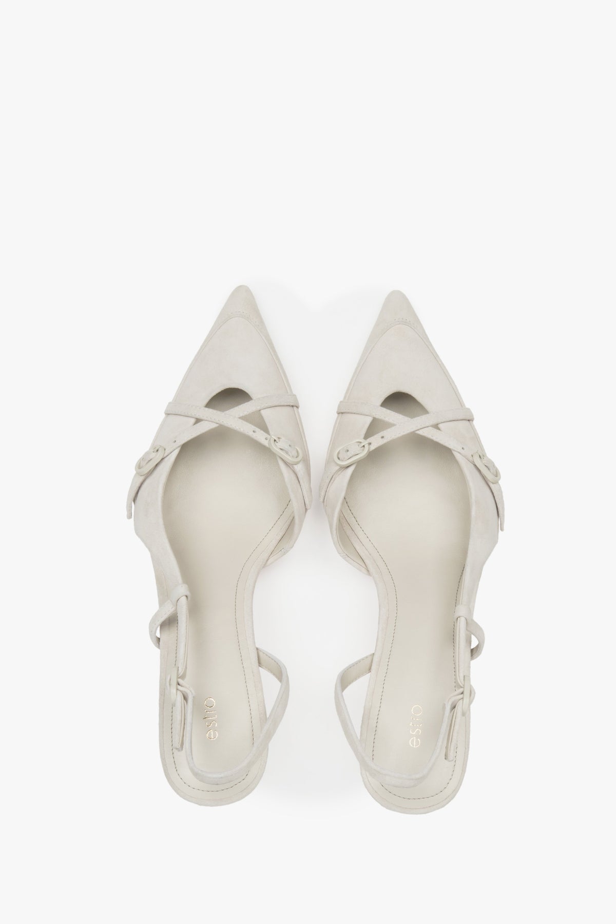Women's light beige velour low heel slingback shoes by Estro.