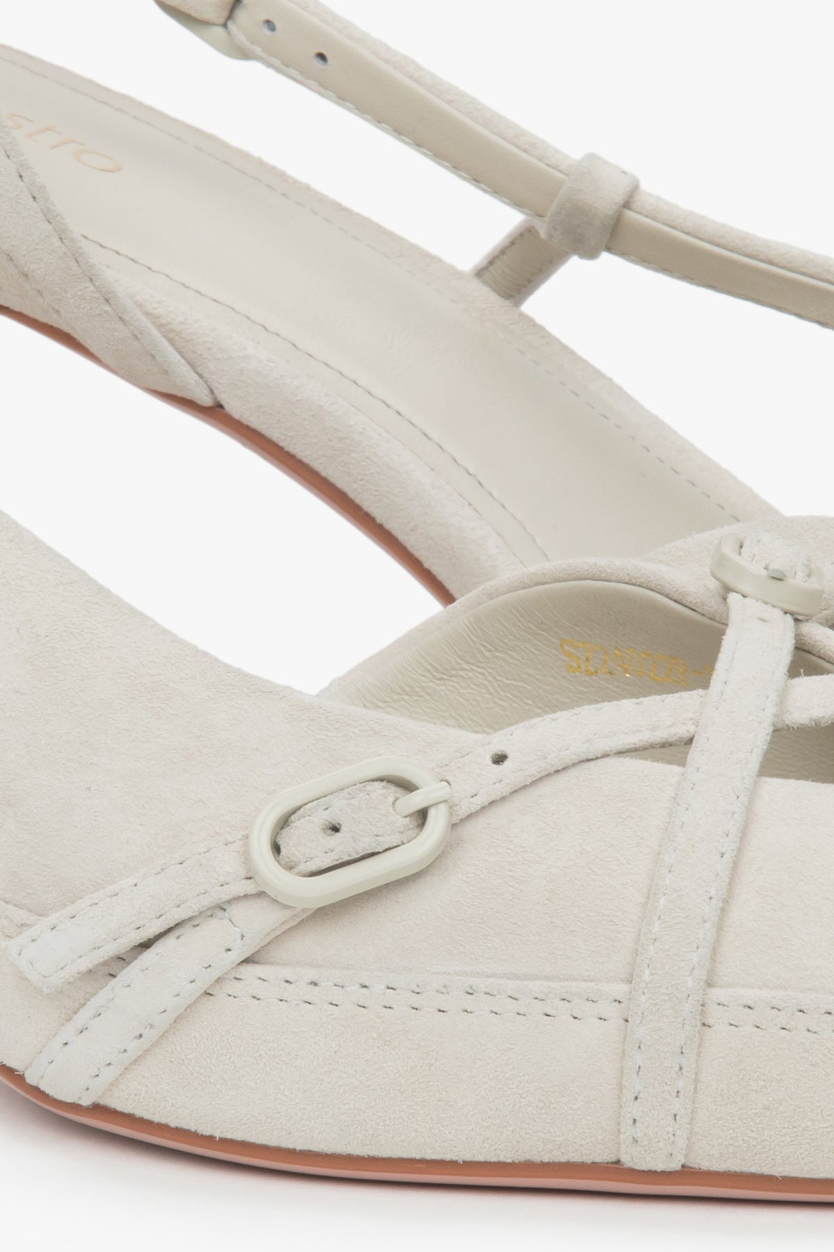 Estro light beige velour slingbacks with a low heel for women.