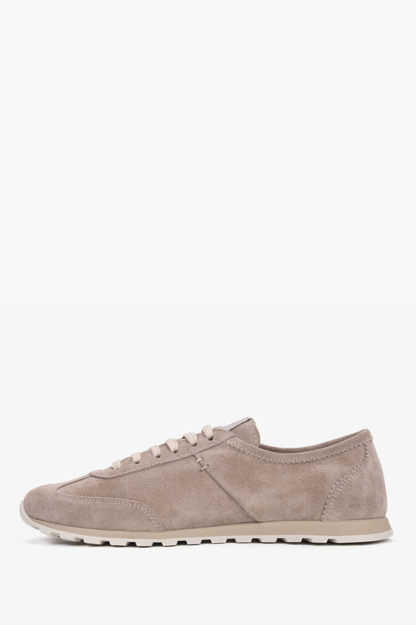 Elegant beige velour low-top sneakers for women with natural leather lining.