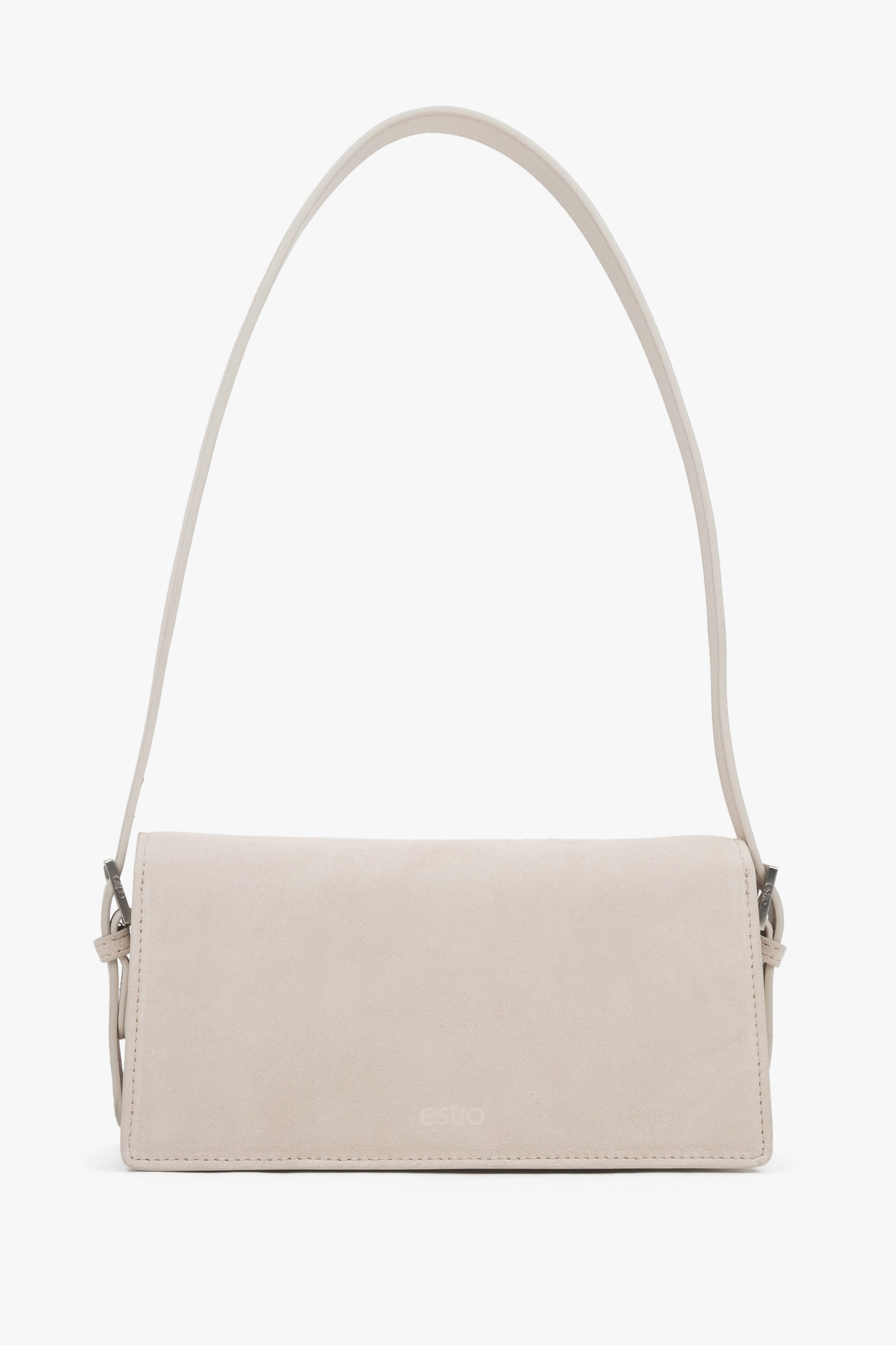 Back view of women's light beige velour shoulder bag by Estro