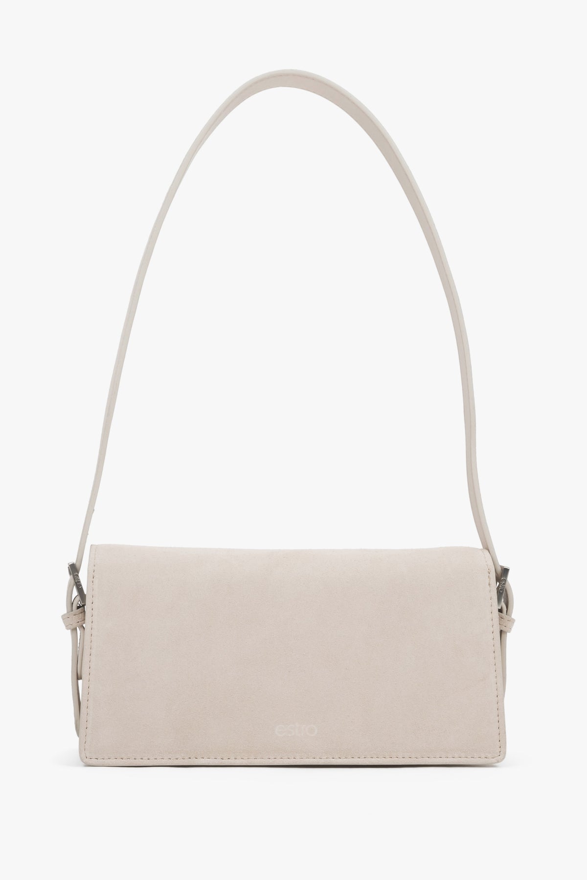 Back view of women's light beige velour shoulder bag by Estro