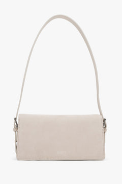 Back view of women's light beige velour shoulder bag by Estro