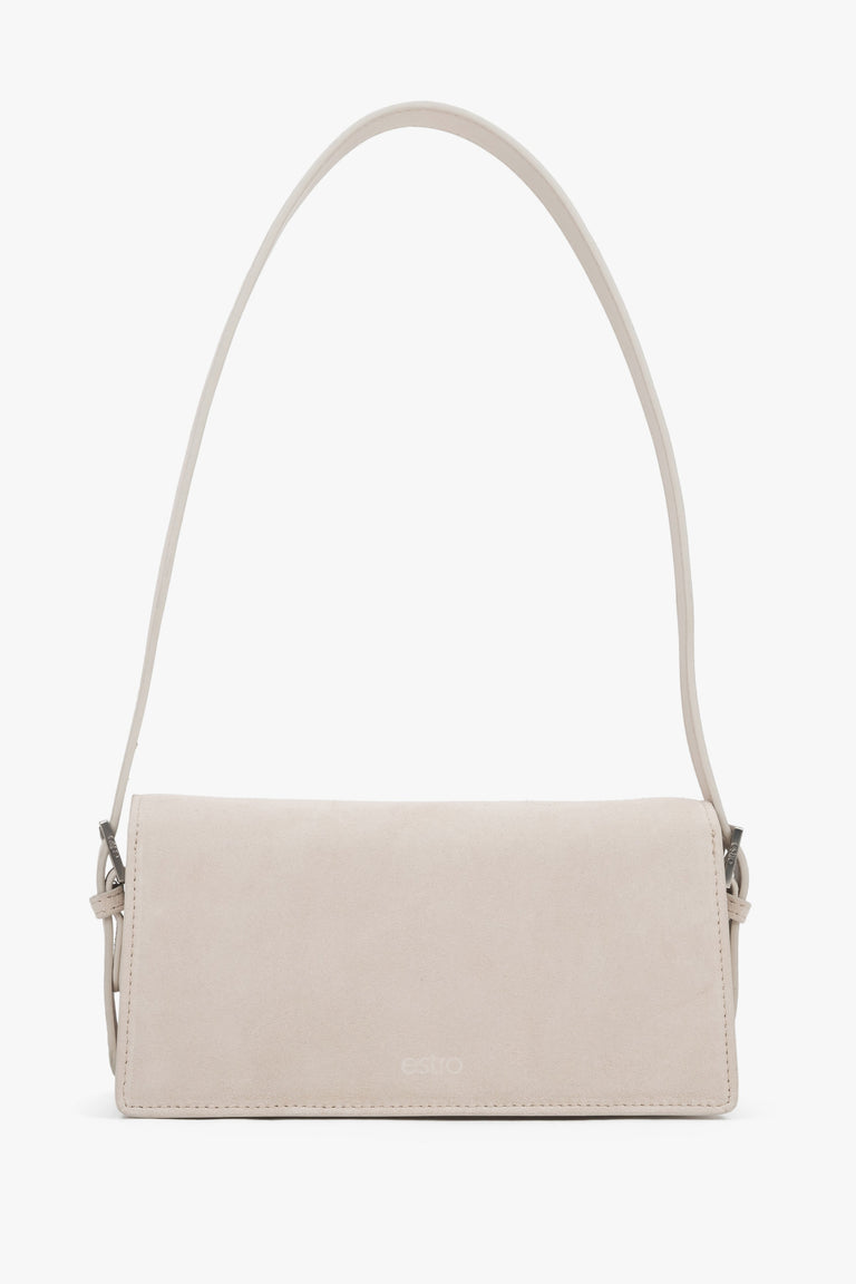Back view of women's light beige velour shoulder bag by Estro