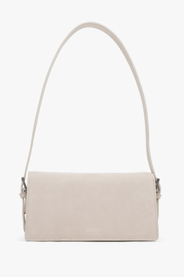 Back view of women's light beige velour shoulder bag by Estro