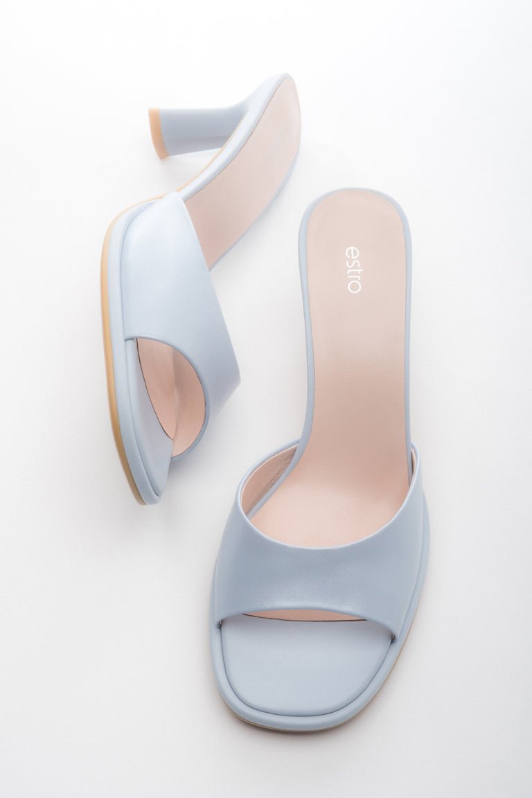 Women’s Light Blue Heeled Leather Mules Estro ER00118922.