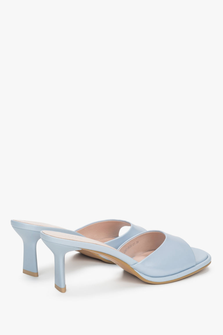 Heeled women’s light blue leather mules Estro.