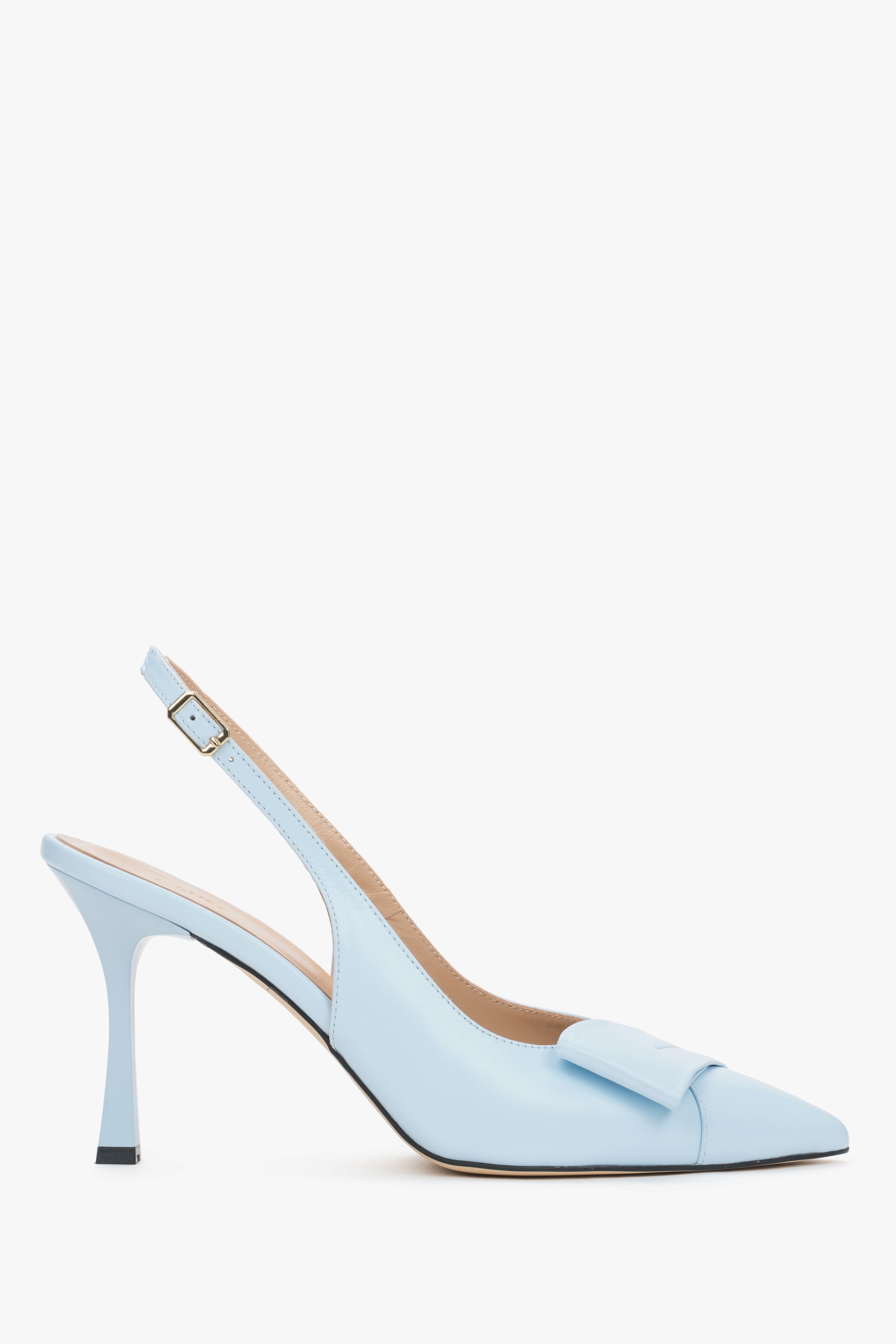 Women’s Light Blue Leather Slingback Pumps with Stiletto Heel and Pointed Toe Estro ER00119666.