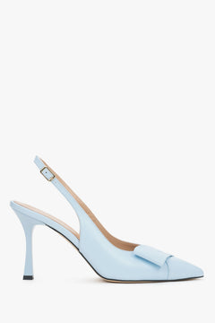 Women’s Light Blue Leather Slingback Pumps with Stiletto Heel and Pointed Toe Estro ER00119666.