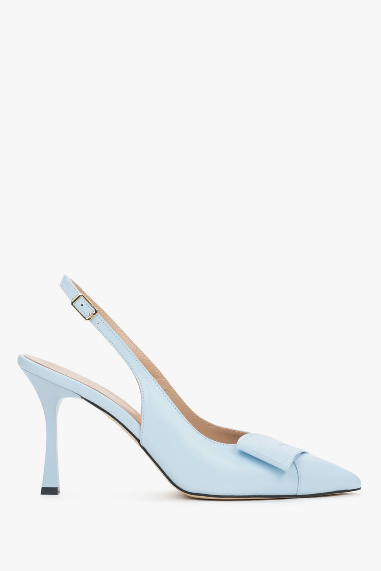 Women’s Light Blue Leather Slingback Pumps with Stiletto Heel and Pointed Toe Estro ER00119666.