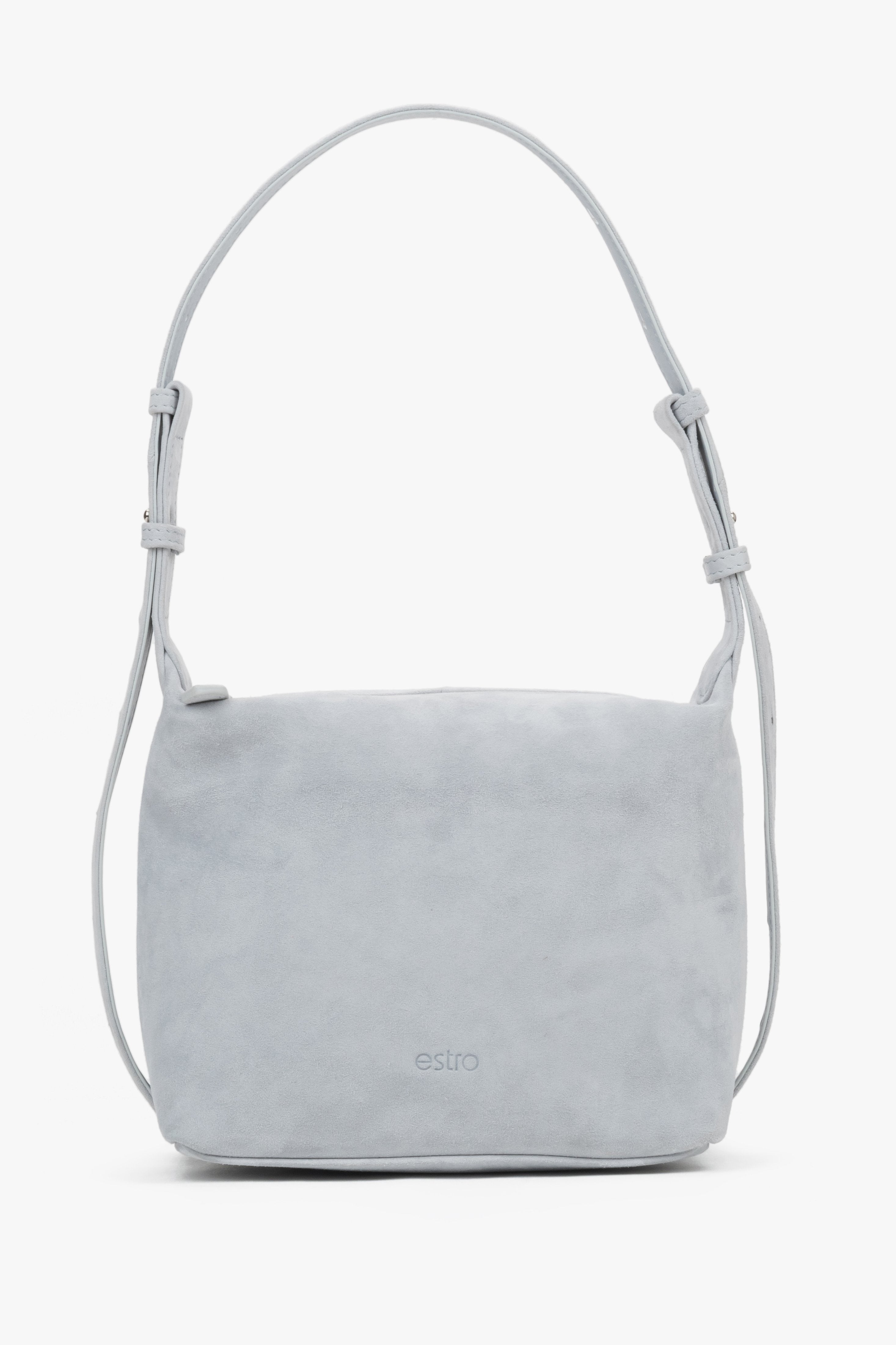 Women's Light Blue Shoulder Bag made of Soft Genuine Velour Estro ER00119748.