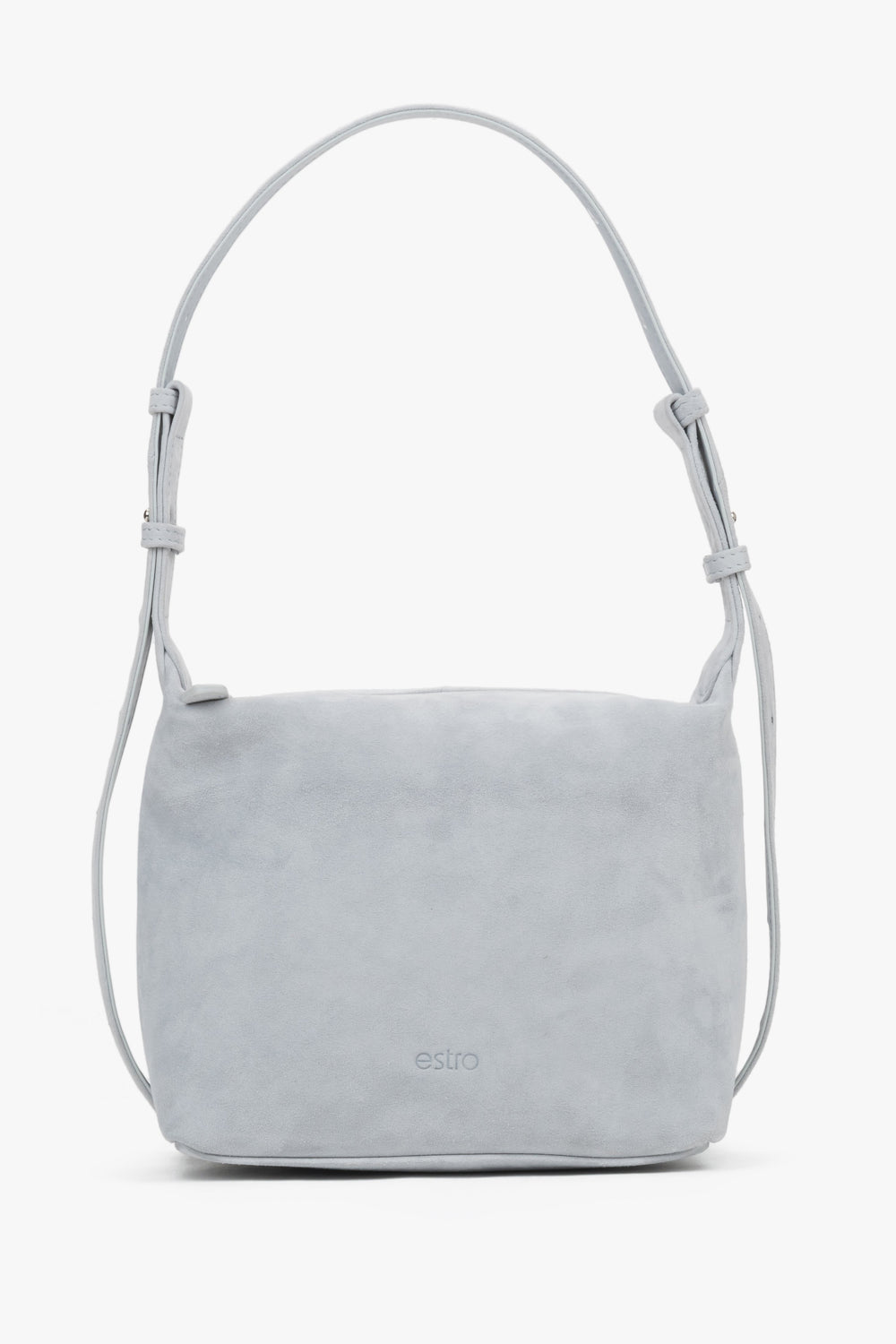 Women's Light Blue Shoulder Bag made of Soft Genuine Velour Estro ER00119748.
