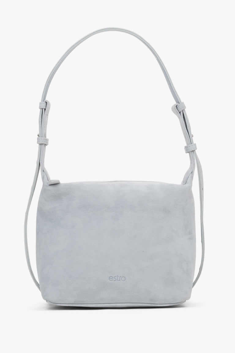Women's Light Blue Shoulder Bag made of Soft Genuine Velour Estro ER00119748.