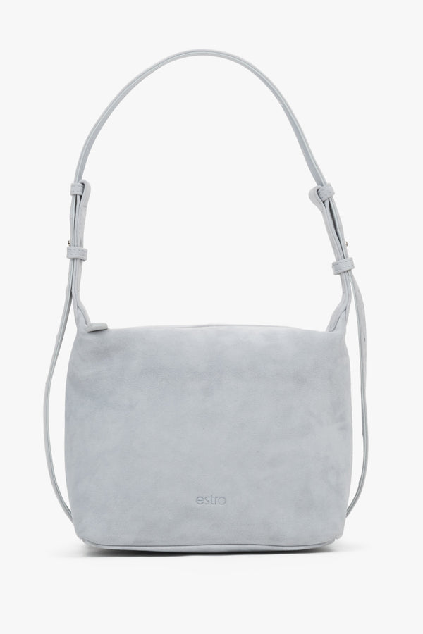 Women's Light Blue Shoulder Bag made of Soft Genuine Velour Estro ER00119748.