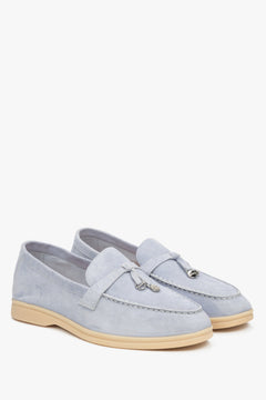 Women's Light Blue Tassel Loafers made of Genuine Velour Estro ER00117272.
