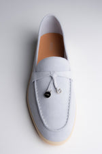 Women's Light Blue Tassel Loafers made of Genuine Velour Estro ER00117272.