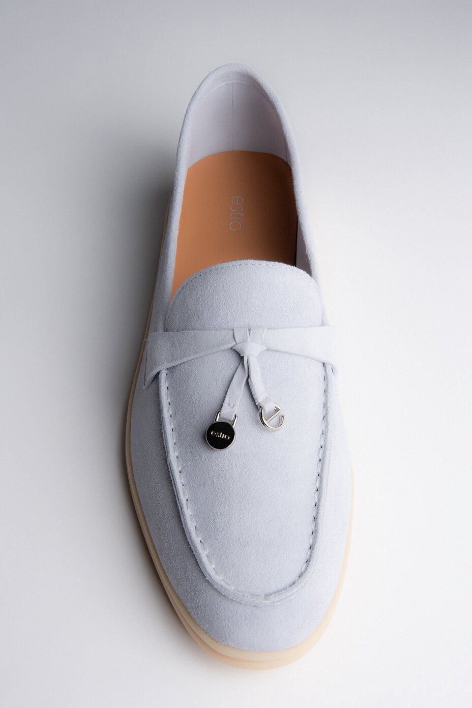 Women's Light Blue Tassel Loafers made of Genuine Velour Estro ER00117272.