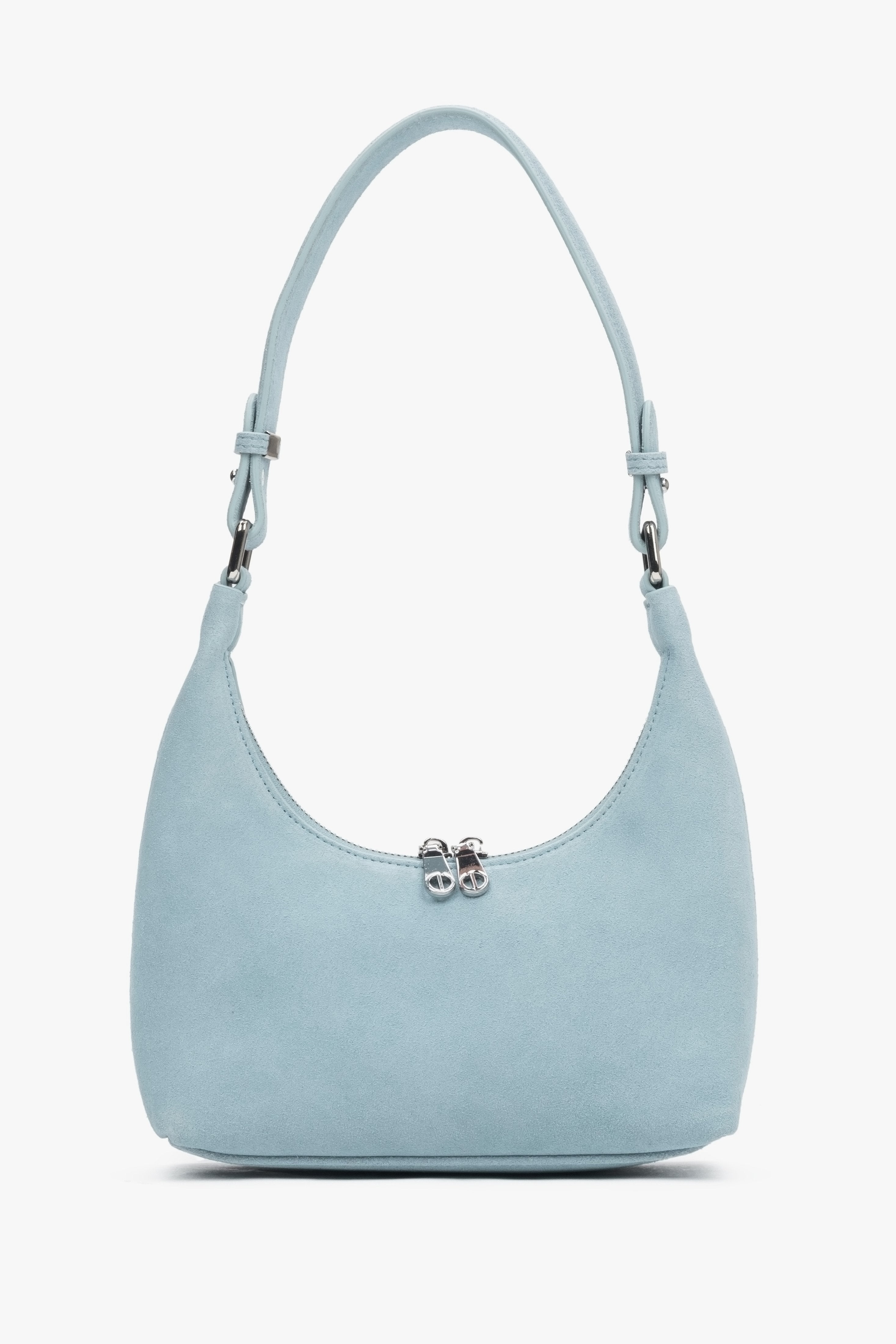 Women's Light Blue Genuine Velour Shoulder Bag in Half-Moon Shape Estro ER00116830.