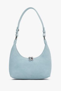Women's Light Blue Genuine Velour Shoulder Bag in Half-Moon Shape Estro ER00116830.