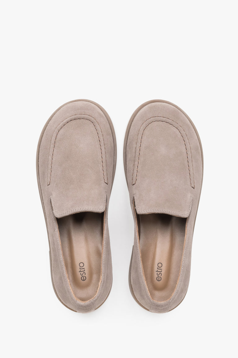 Top view showcasing the soft velour texture and refined light brown shade.
