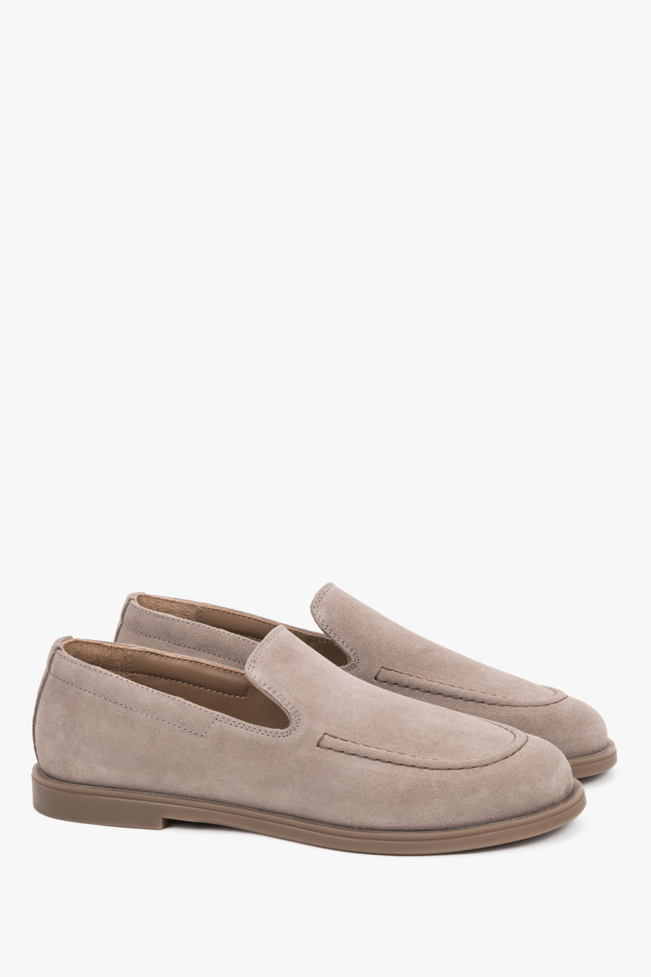 Women’s light brown barefoot loafers Estro made of premium Italian velour – minimalist and elegant design.