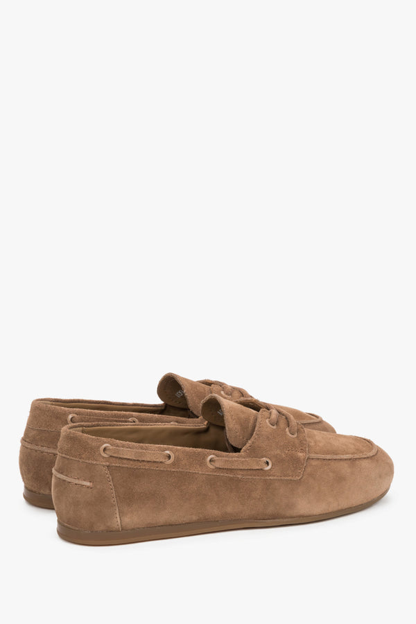 Women’s light brown boat-style loafers by Estro, made from premium Italian velour leather.