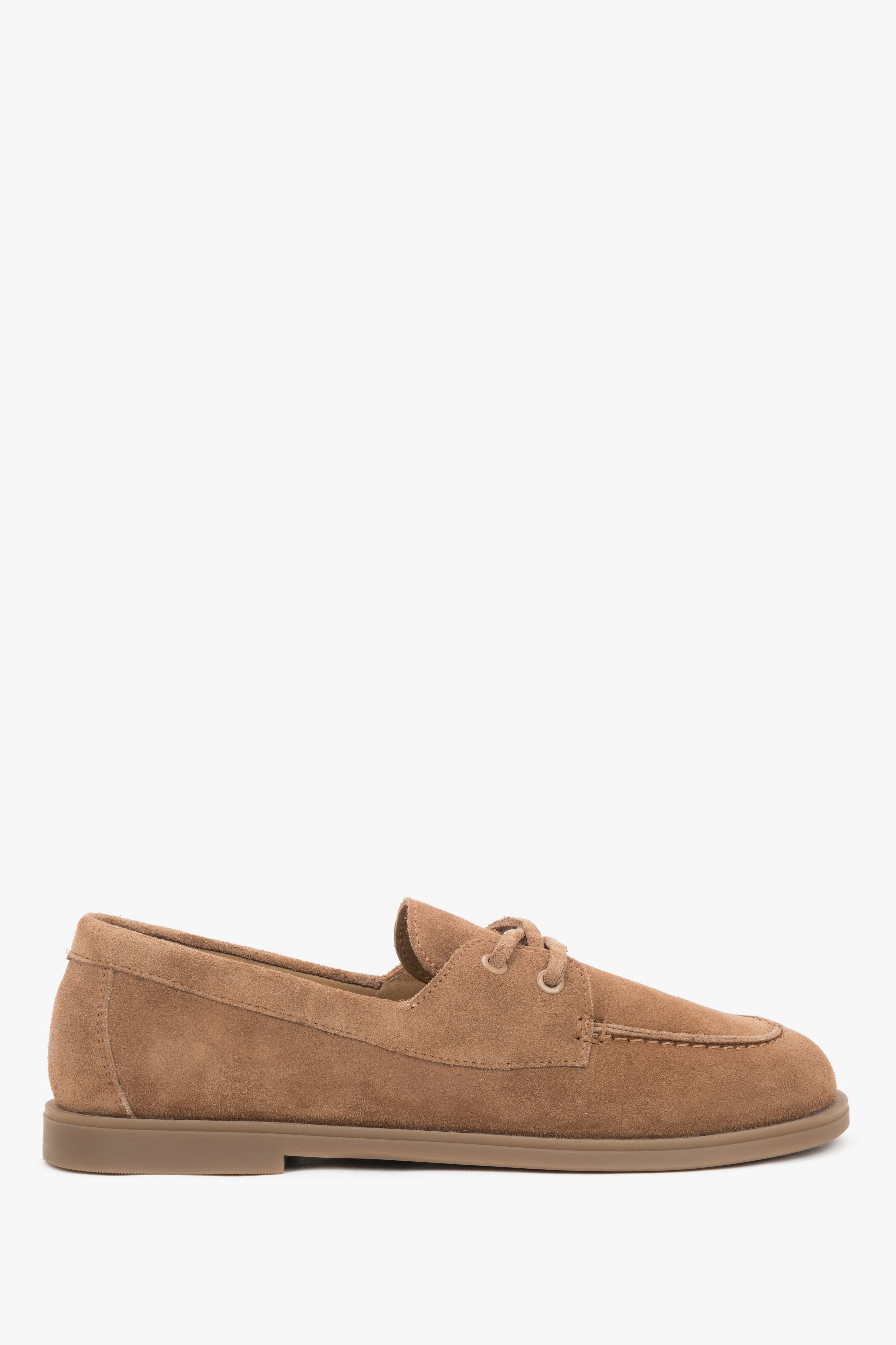 Women’s Light Brown Boat-Style Loafers made of Premium Italian Velour ER00119924.