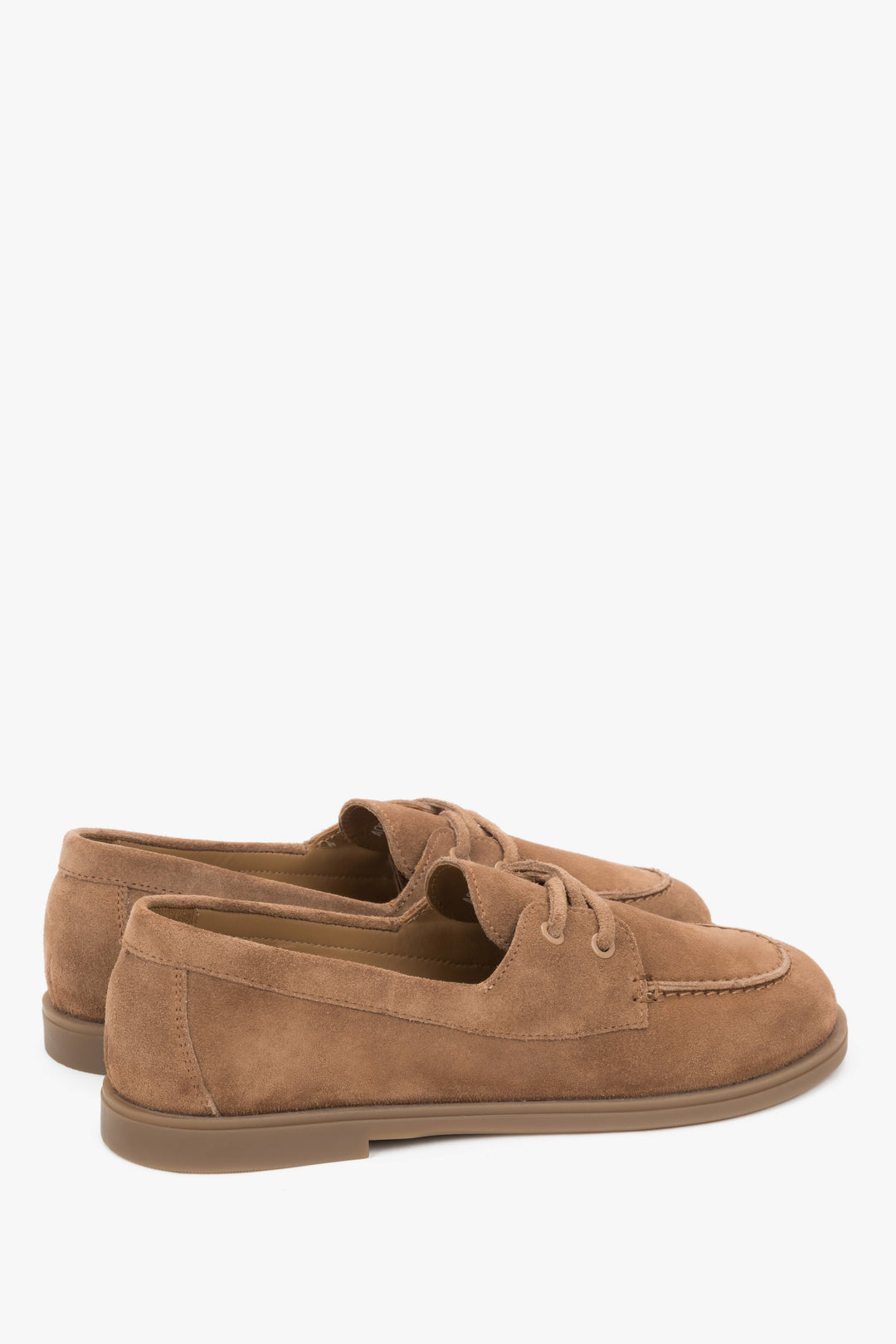 Light brown women’s nautical-style loafers made from premium genuine Italian velour by Estro.