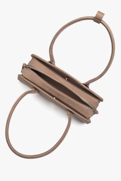 Light brown compact shoulder bag for women, crafted from Natural Velour, Estro.