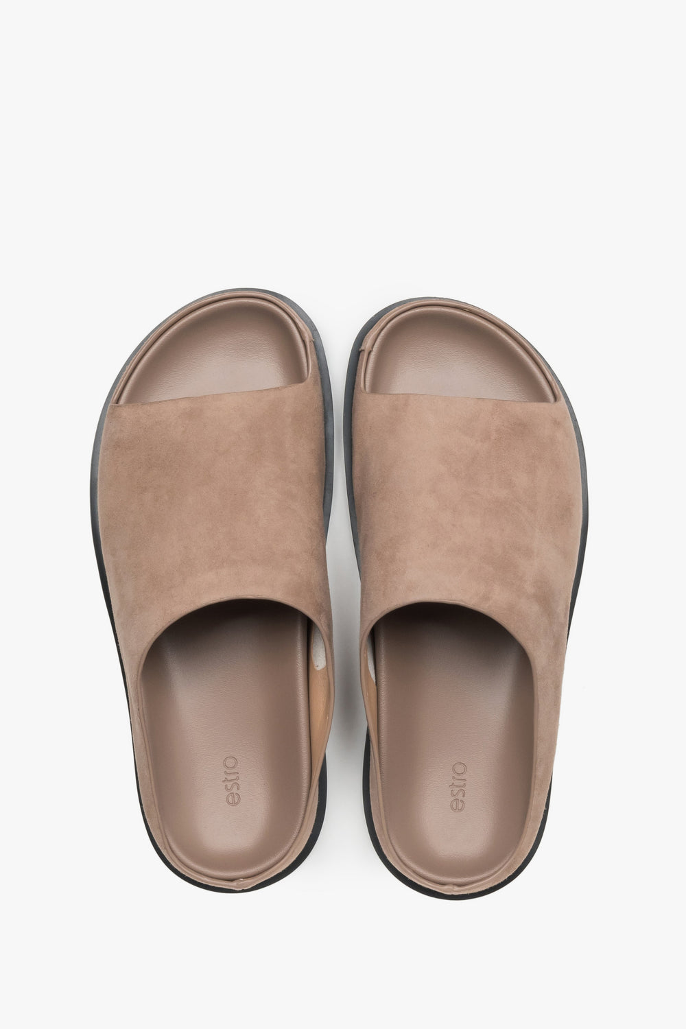 Women's Light Brown Flat Slide Sandals in Genuine Velour ER00119368.
