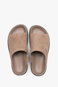 Women's Light Brown Flat Slide Sandals in Genuine Velour ER00119368.