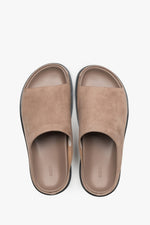 Women's Light Brown Flat Slide Sandals in Genuine Velour ER00119368.