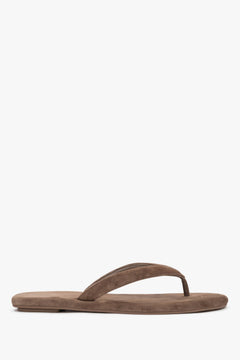 Women’s Light Brown Flip-Flops made of Soft Genuine Velour Estro ER00119394.