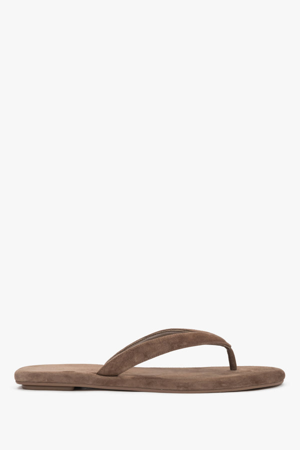 Women’s Light Brown Flip-Flops made of Soft Genuine Velour Estro ER00119394.
