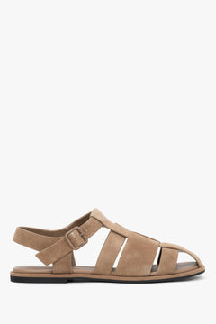 Light brown women's velour fisherman sandals with interwoven straps, Estro.